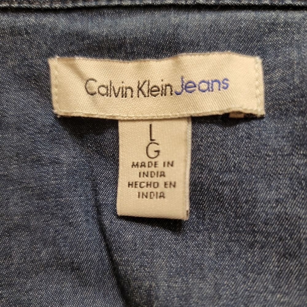 Calvin Klein Women's Denim Long Sleeve Button Down Shirt Sz L - Picture 4 of 6